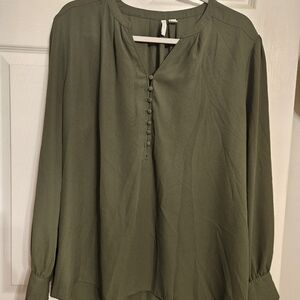 Cato Olive Green Button-Front Long Sleeve Blouse